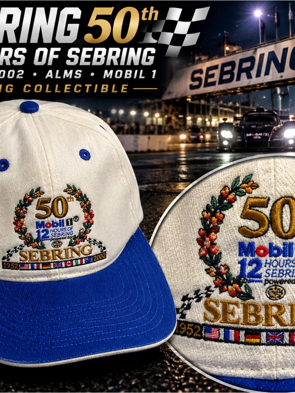 Vintage 2002 Sebring 50th Anniversary 12 Hours ALMS Mobil 1 Racing Hat Cap